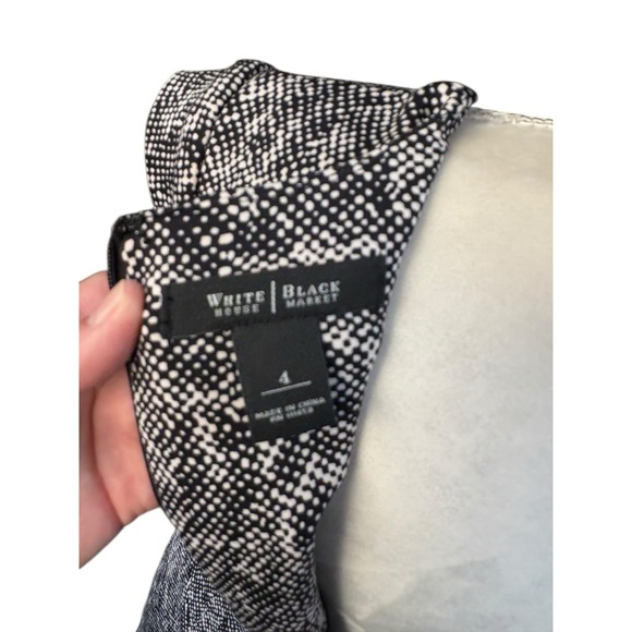 White House Black Market Black White Abstract Cap Sleeve Faux Wrap Dress - 4 - Picture 7 of 10